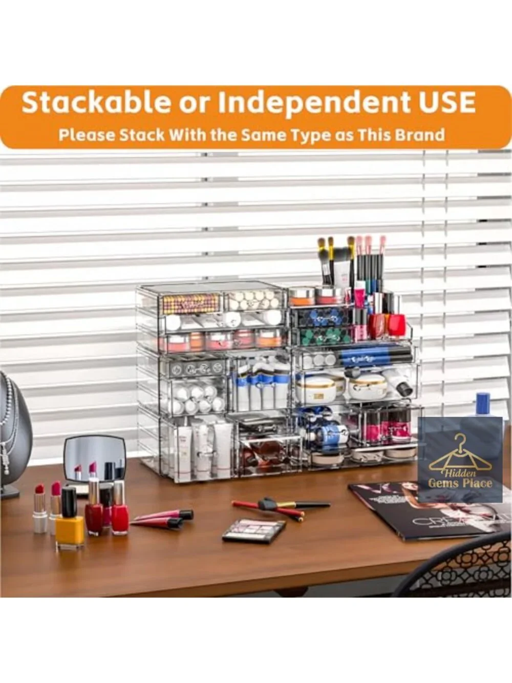 Stackable 8 Drawer Makeup Organizer, Clear Acrylic Cosmetic Storage for Vanity,